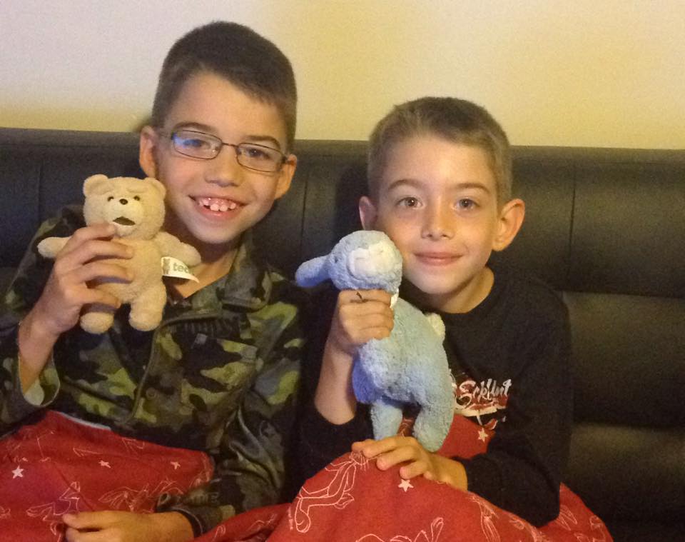 Sandy's Boys with Their Stuffies